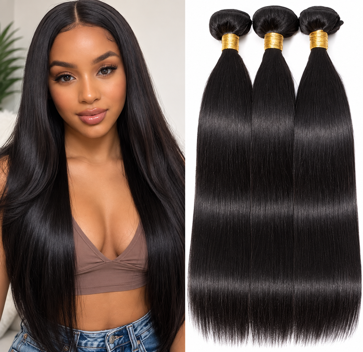 Brazilian Virgin Straight Human Hair Bundles - 100% Luxury Unprocessed Human Hair