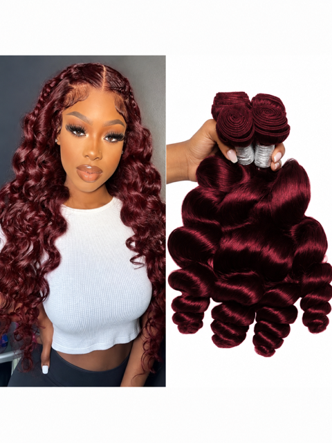 Luxury 99j Burgundy Indian Loose Wave Human Hair Bundles