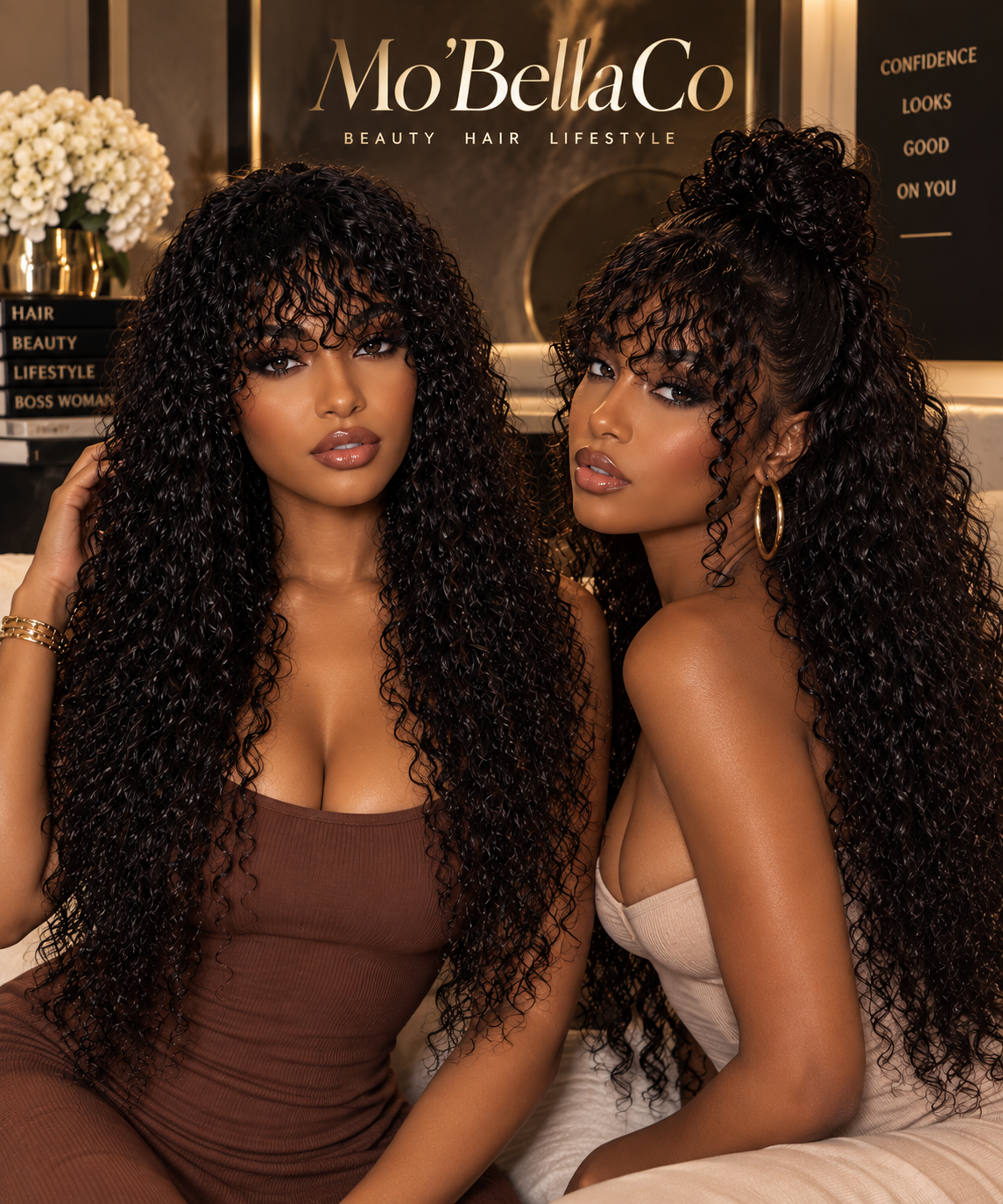 Brazilian Water Wave Human Hair Wigs With Bangs | Natural Black | 230%-250%   250 Density