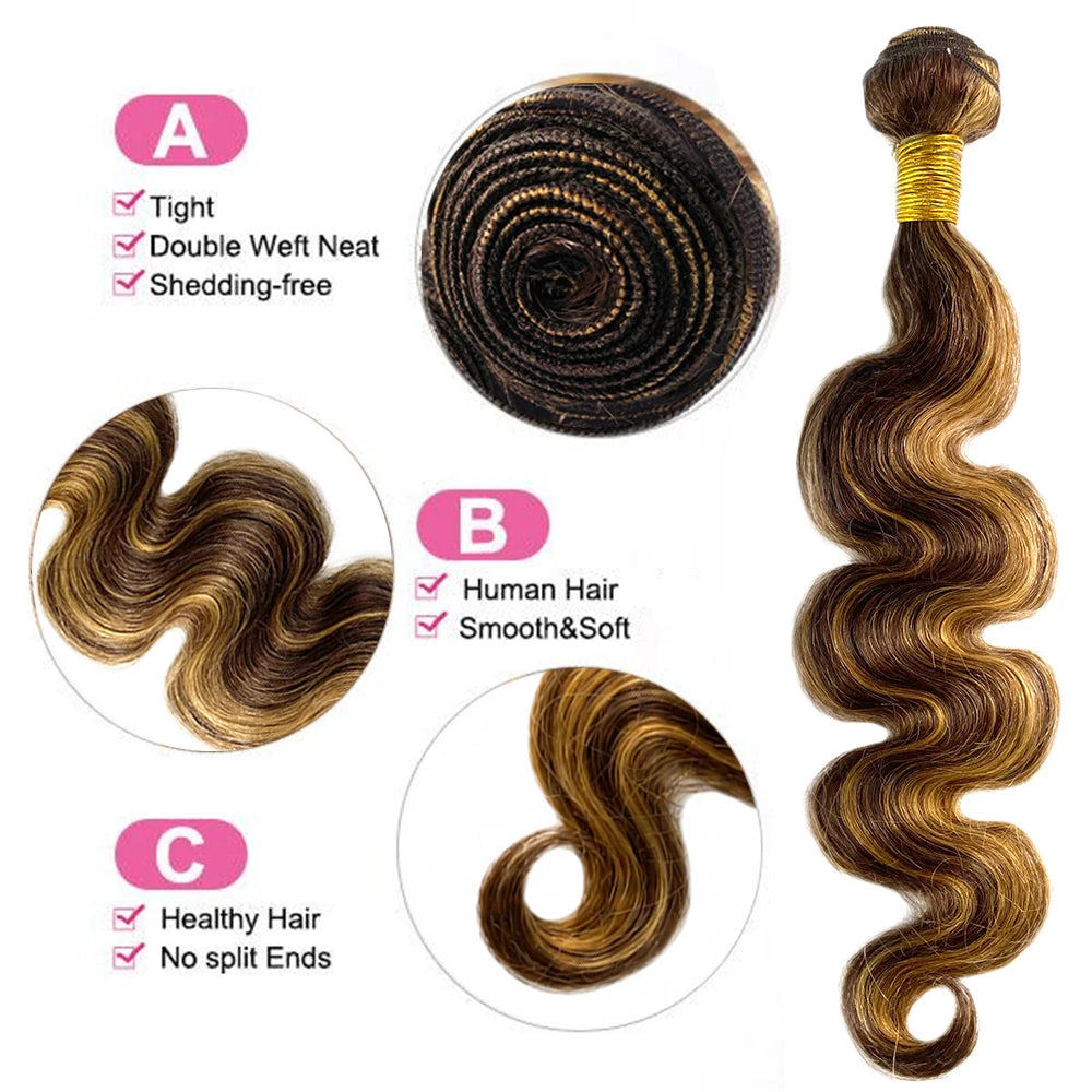 Luxury P4/27 Ombre Brazilian Body Wave Human Hair Bundles With 13x4 Lace Frontal