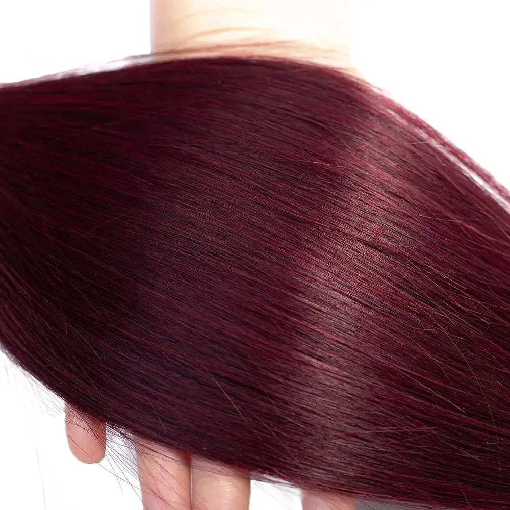 Burgundy Wine Red Straight Remy Human Hair Bundles - Single & 3 Piece Sets