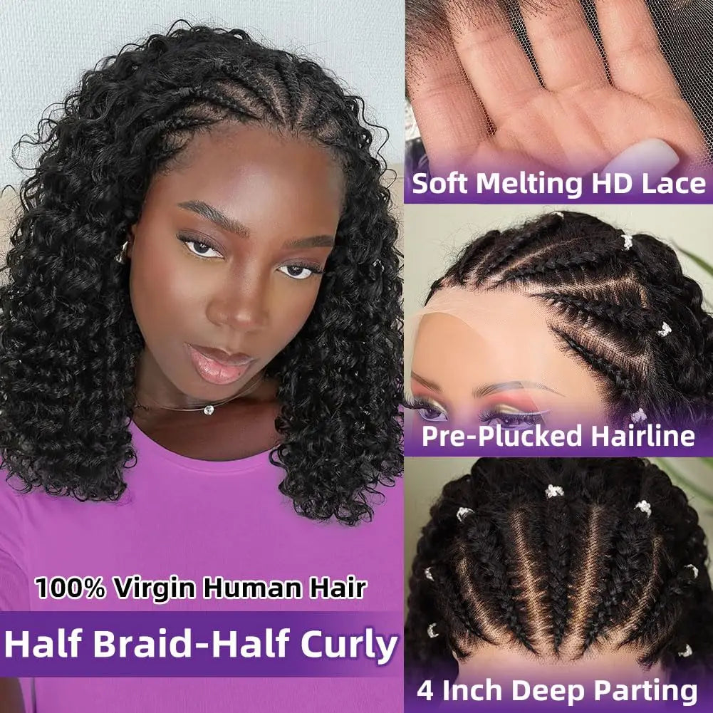 Luxury Brazilian Deep Wave Curly Bob 13x4 Lace Front Human Hair Wigs - Pre-Braided Style, 220% Density