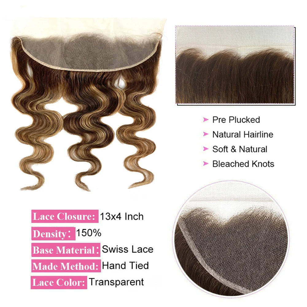 Luxury P4/27 Ombre Brazilian Body Wave Human Hair Bundles With 13x4 Lace Frontal