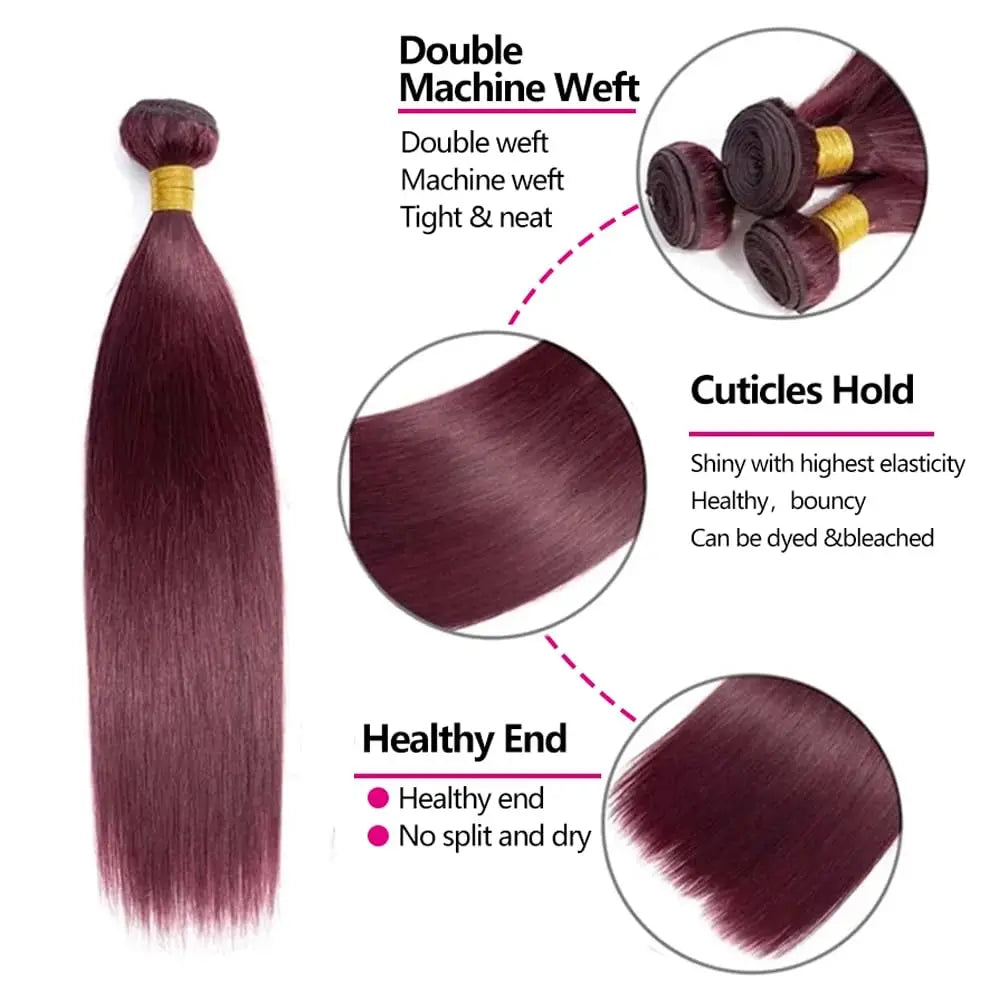 Burgundy Wine Red Straight Remy Human Hair Bundles - Single & 3 Piece Sets