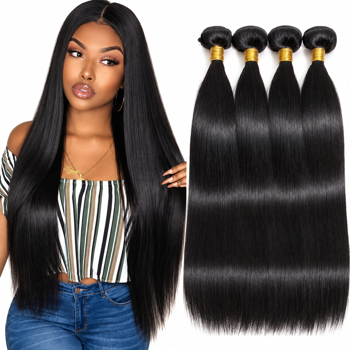 Brazilian Virgin Straight Human Hair Bundles - 100% Luxury Unprocessed Human Hair