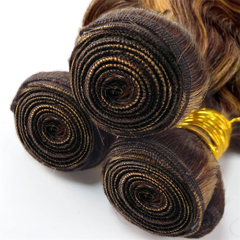 Luxury P4/27 Ombre Brazilian Body Wave Human Hair Bundles With 13x4 Lace Frontal