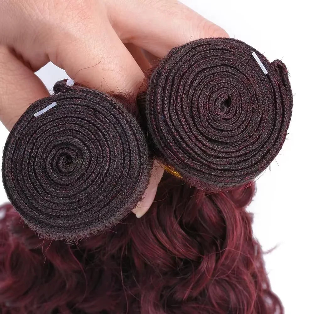Luxury 99J Burgundy Deep Wave Brazilian Human Hair Bundles