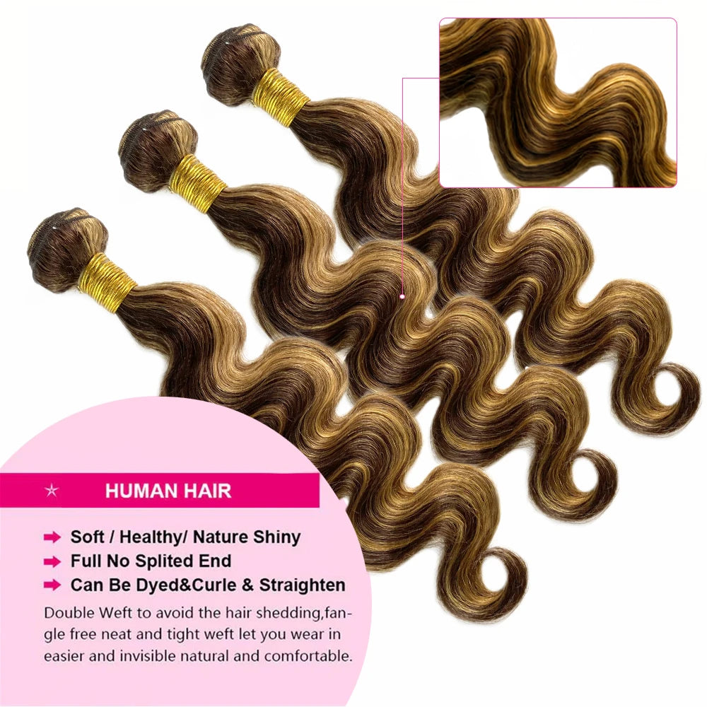 Luxury P4/27 Ombre Brazilian Body Wave Human Hair Bundles With 13x4 Lace Frontal