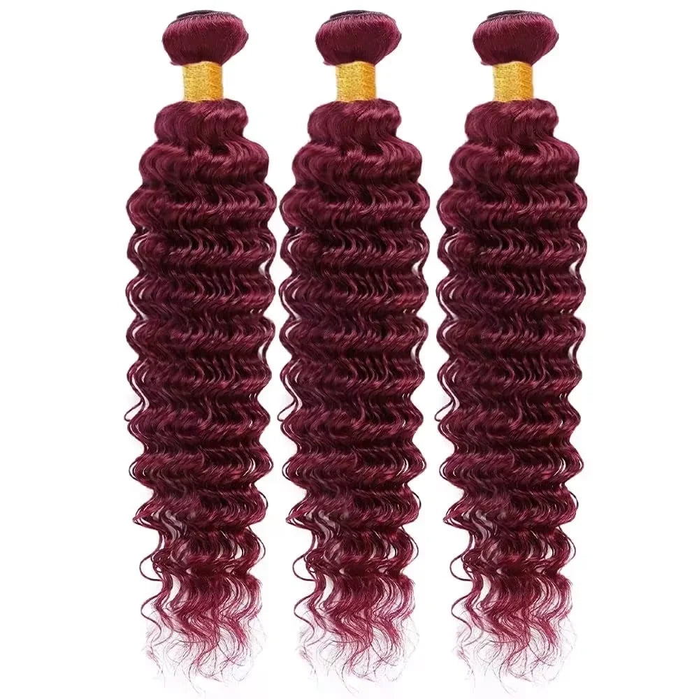 Luxury 99J Burgundy Deep Wave Brazilian Human Hair Bundles