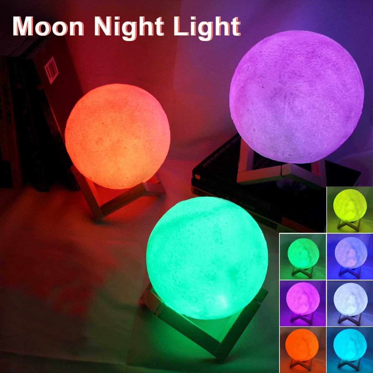 Glowing Moon LED Night Light With Wooden Display Stand