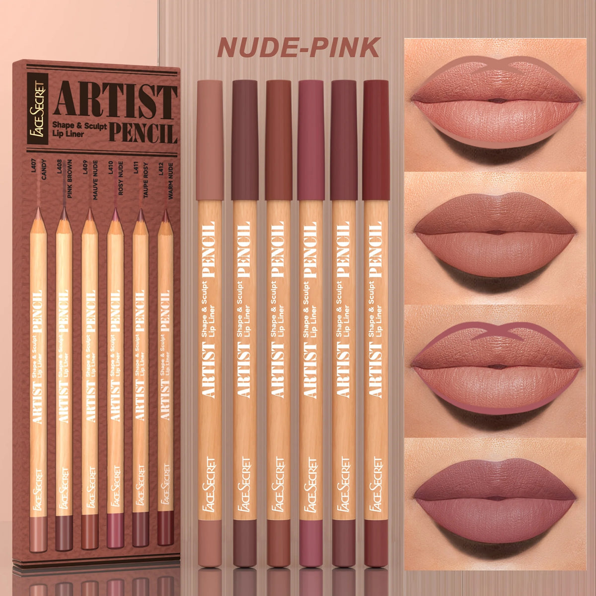 Luxury 6 - Piece Waterproof Nude Lip Liner Set