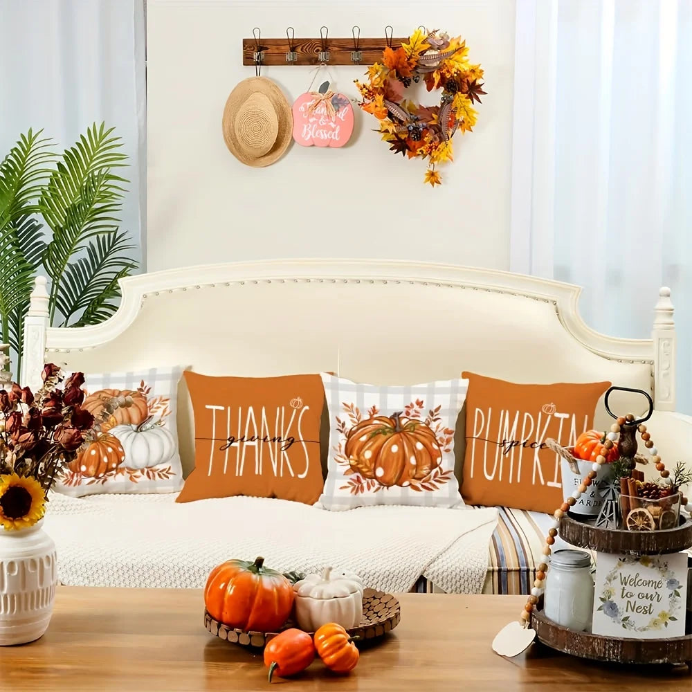 Luxury Harvest Pumkin & Thankful Throw Pillow Cover -18" x 18"