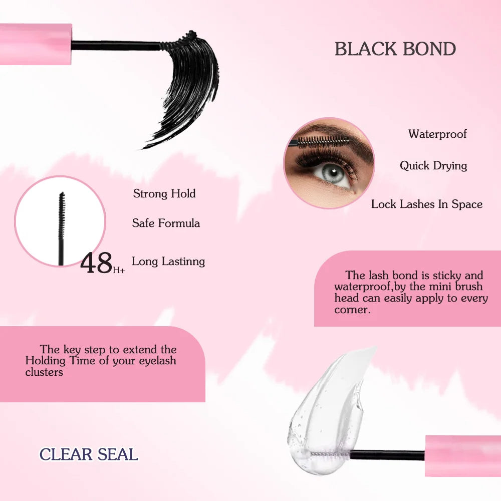 Flawless 3D 190PCS Cluster Lashes Kit with Lash Bond & Seal, Lash Tool with Glue Accessories and Eyelash Curler