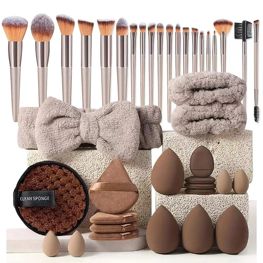 33-Piece Makeup Brush & Beauty Sponge Set - Complete Face & Eye Beauty Kit