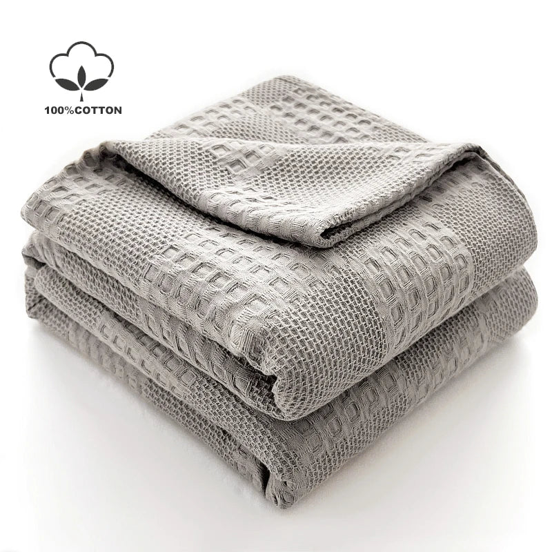 Luxury 100% Cotton Waffle Throw Blanket Soft & Cozy Home Collection