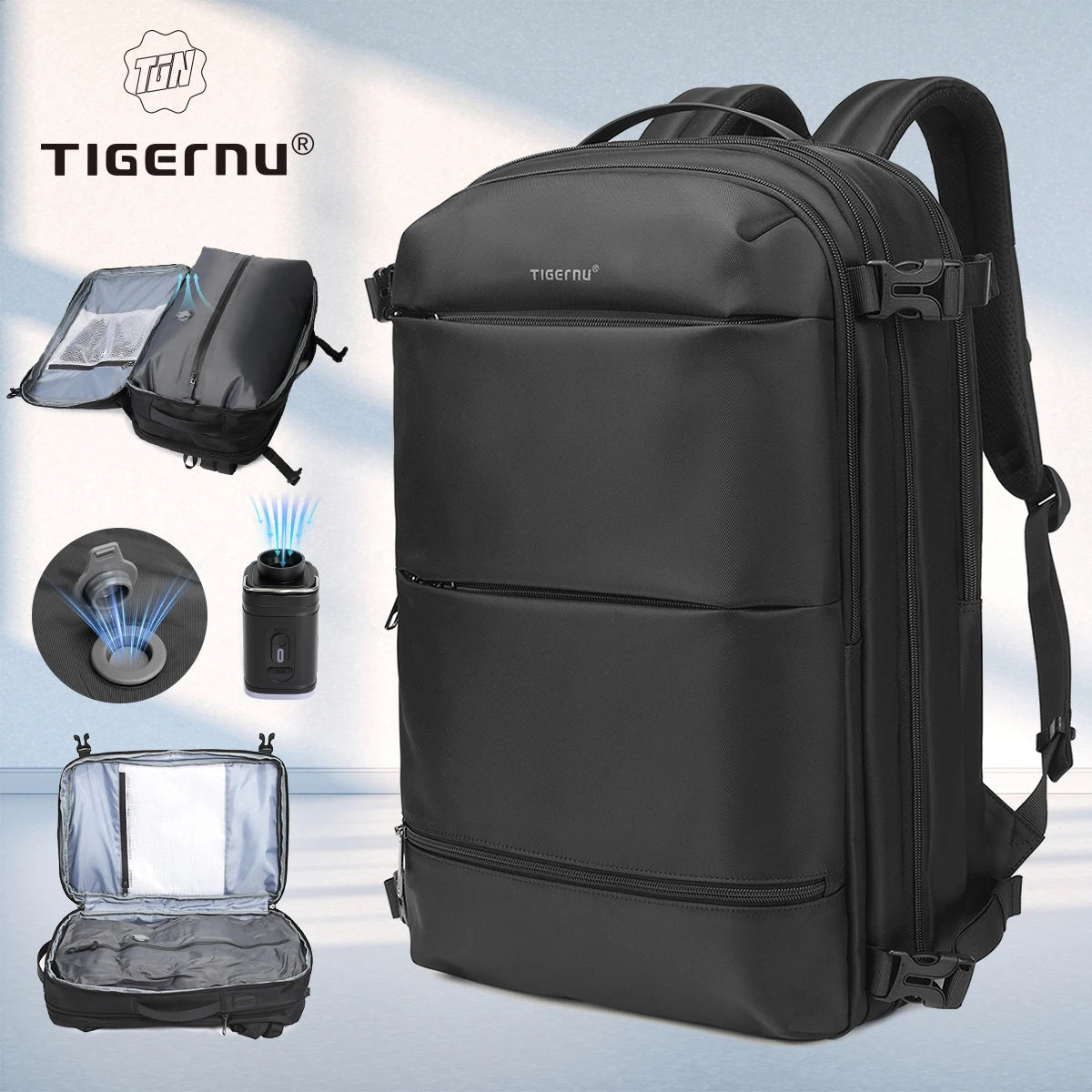 Expandable Vacuum Compression Travel Backpack With Laptop Compartment