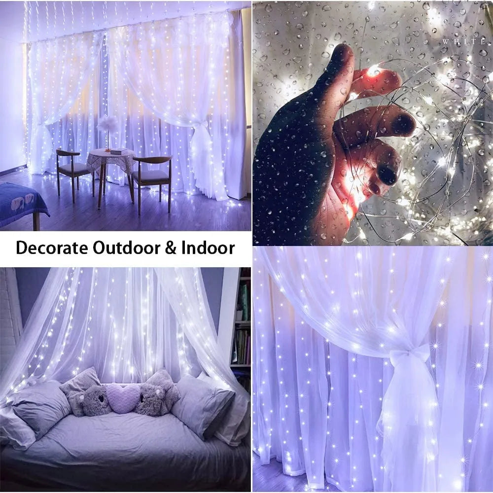 Luxury 8 -Mode LED Fairy Curtain Lights With Remote - USB Powered