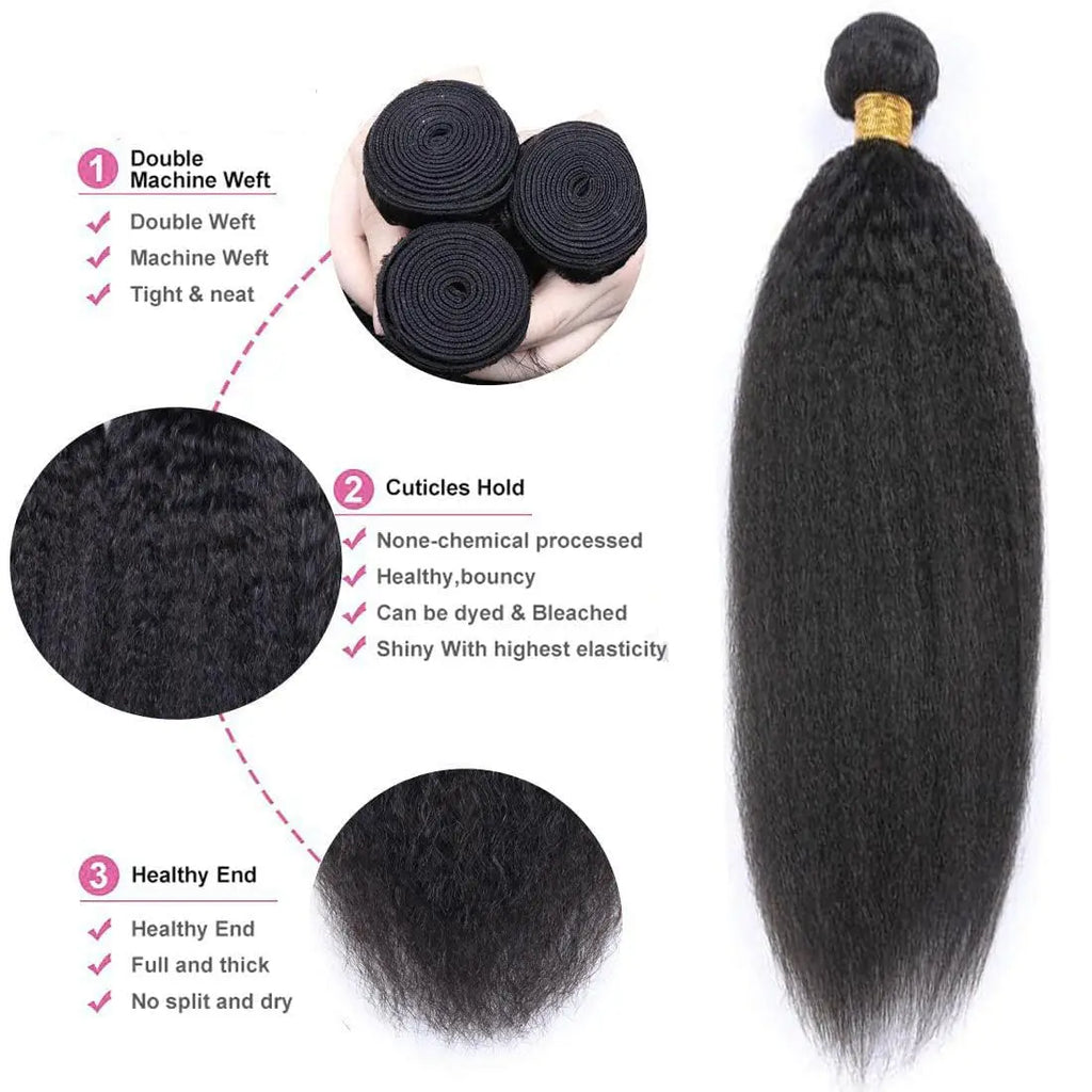 Luxury Kinky Straight Bundles Human Hair 1 3 4 Bundles Set -Natural Yaki Texture