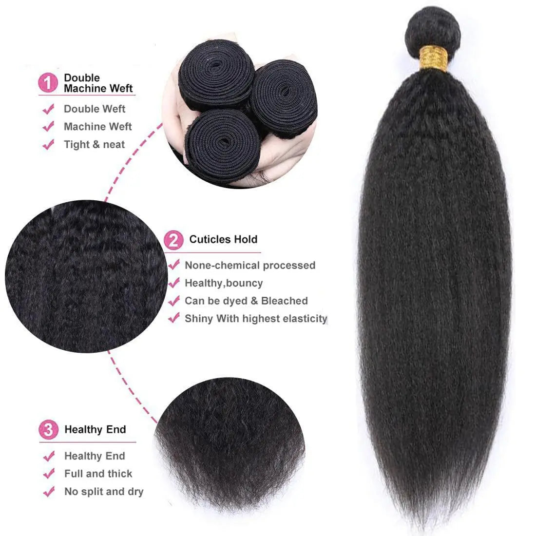 Luxury Kinky Straight Bundles Human Hair 1 3 4 Bundles Set -Natural Yaki Texture