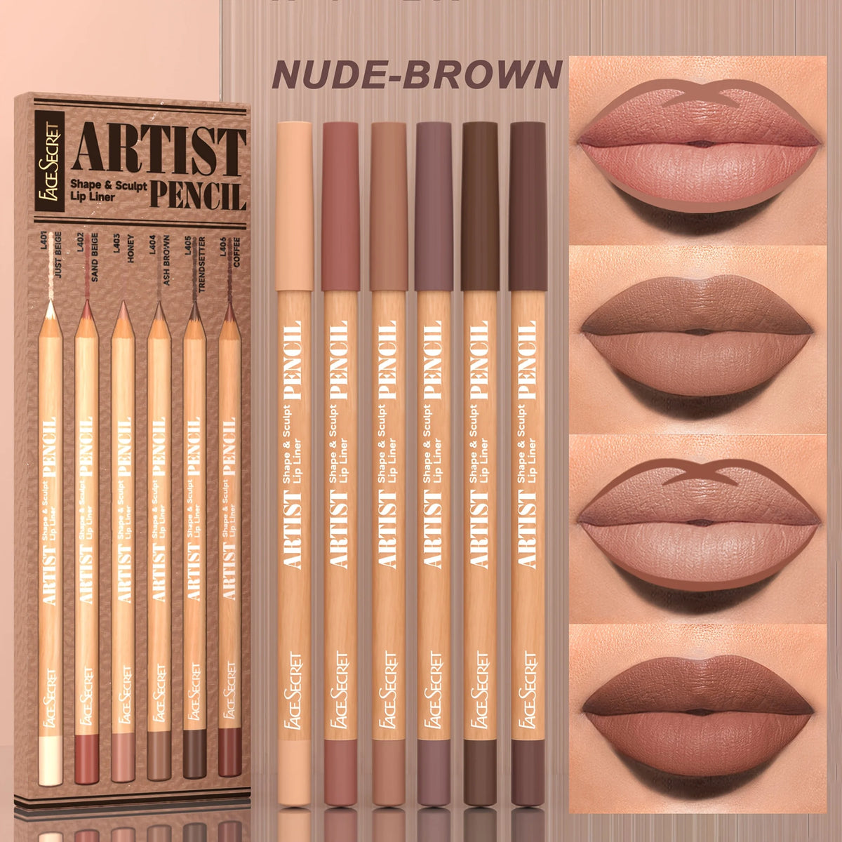 Luxury 6 - Piece Waterproof Nude Lip Liner Set