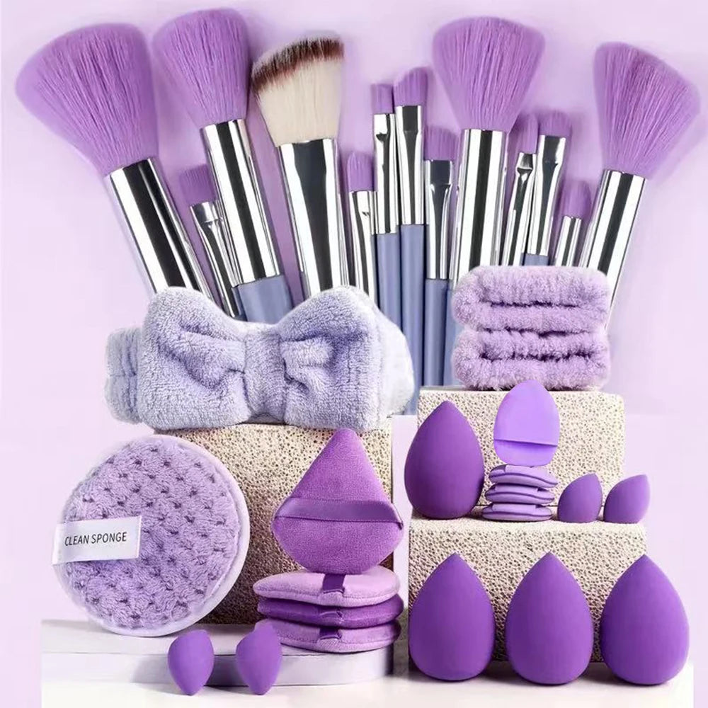 33-Piece Makeup Brush & Beauty Sponge Set - Complete Face & Eye Beauty Kit