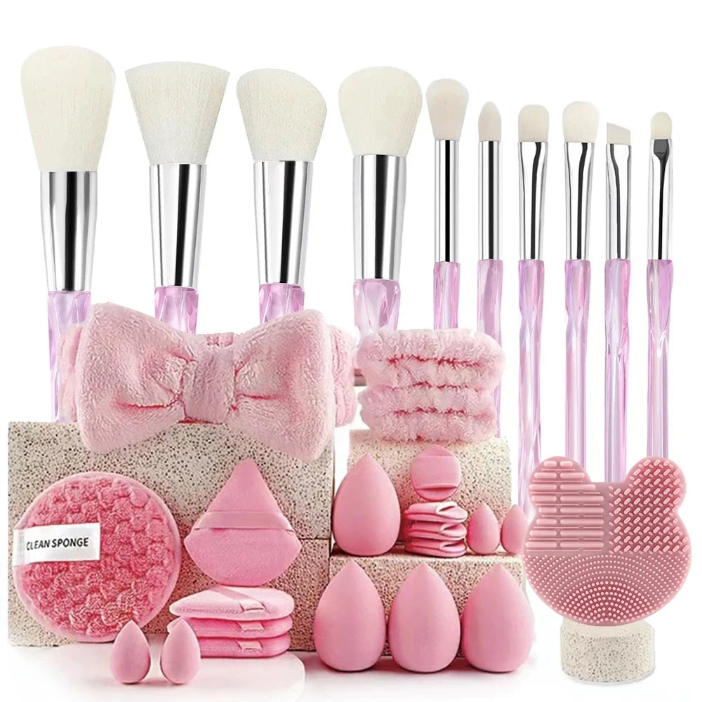 33-Piece Makeup Brush & Beauty Sponge Set - Complete Face & Eye Beauty Kit