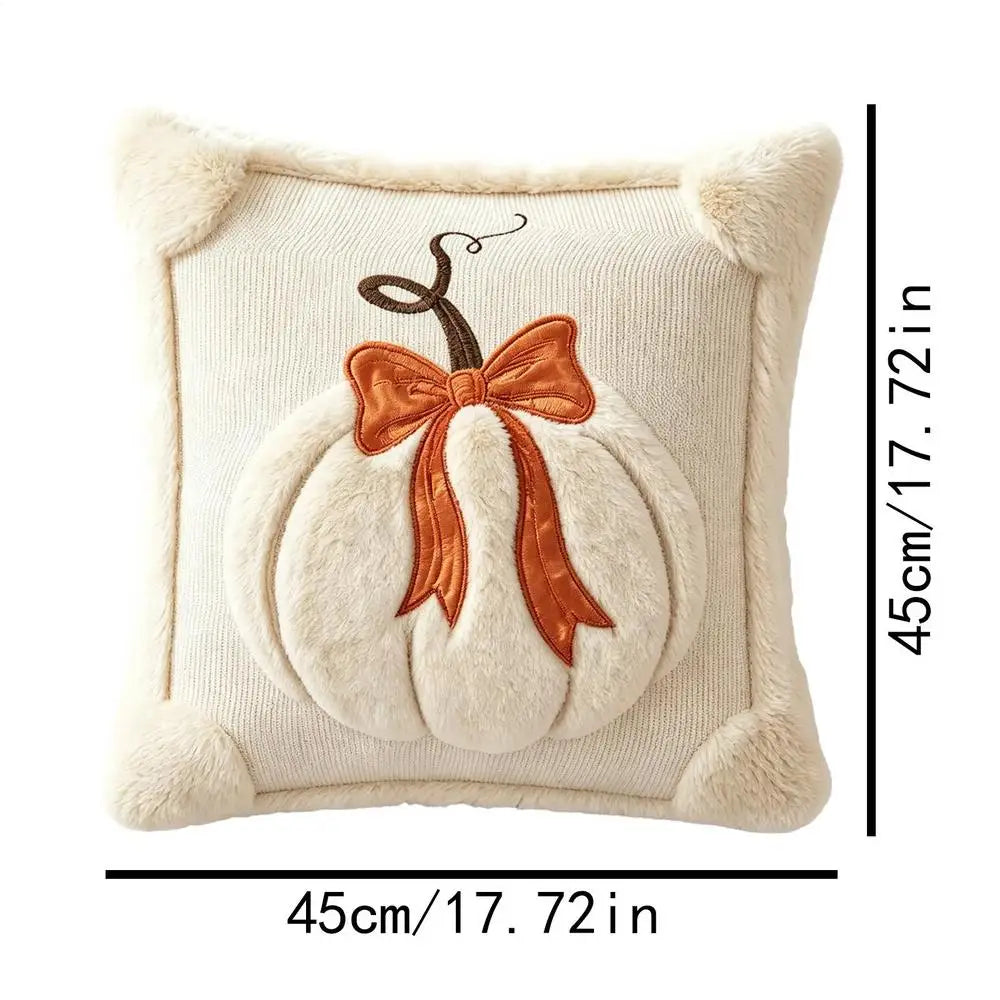 Luxury Harvest Bow & Pumkin Plush Throw Pillow Cover - 18" x 18"