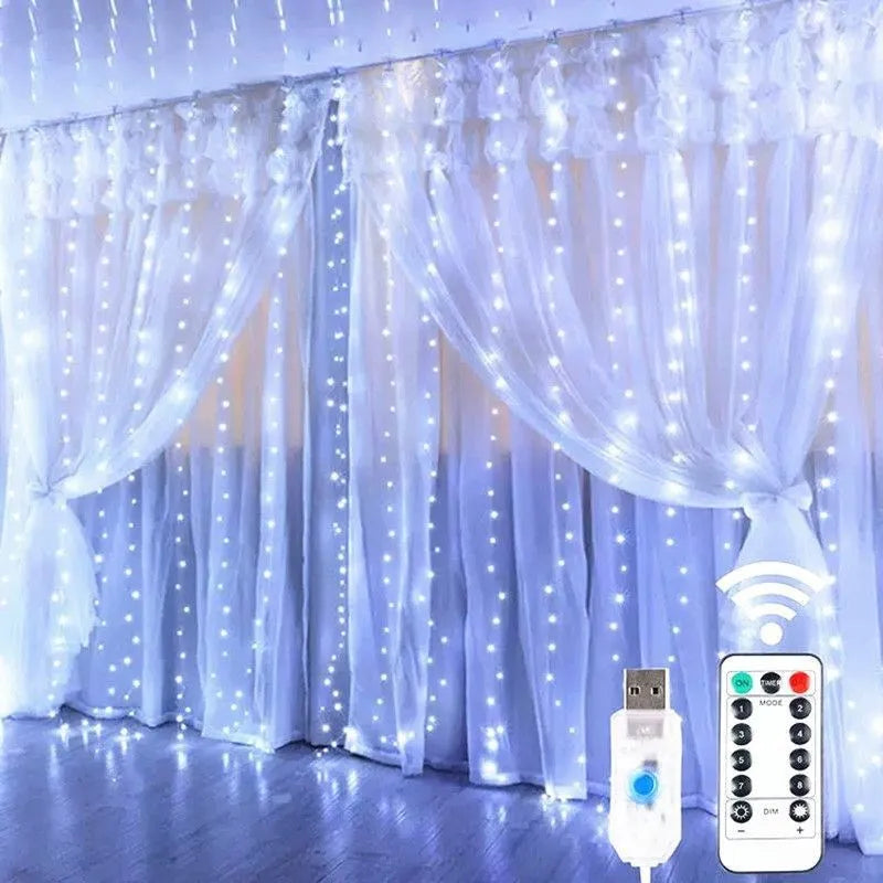 Luxury 8 -Mode LED Fairy Curtain Lights With Remote - USB Powered