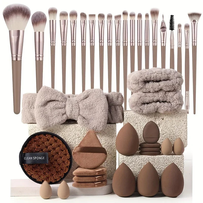 33-Piece Makeup Brush & Beauty Sponge Set - Complete Face & Eye Beauty Kit