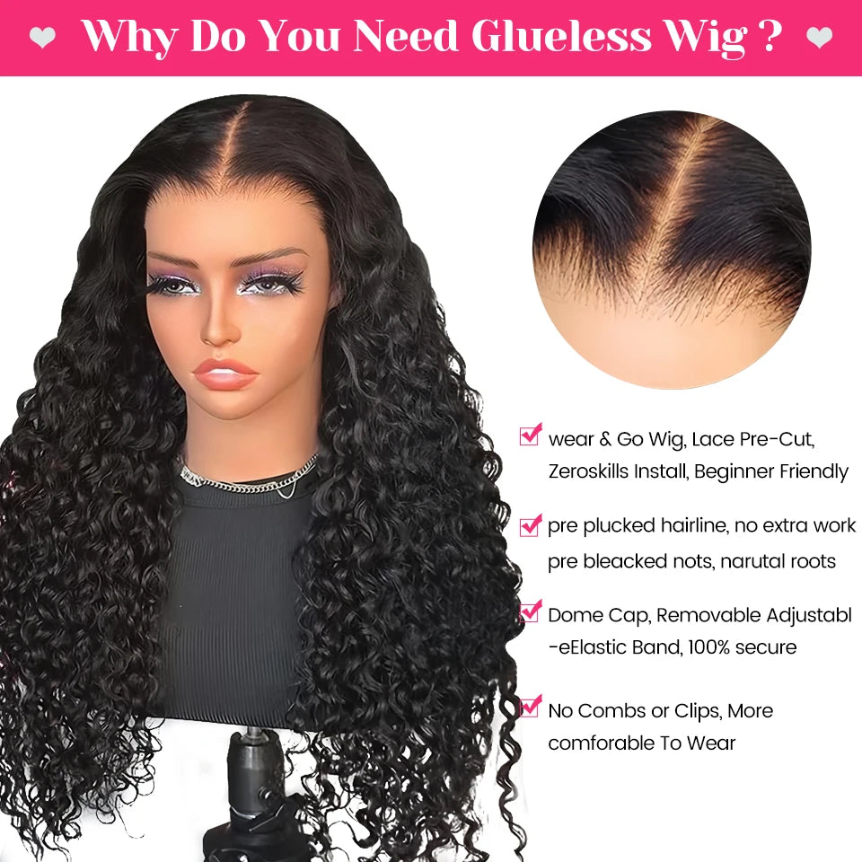 Luxury Mongolian Water Wave 7x5 Glueless Human Hair Wig - Pre-Plucked HD Lace