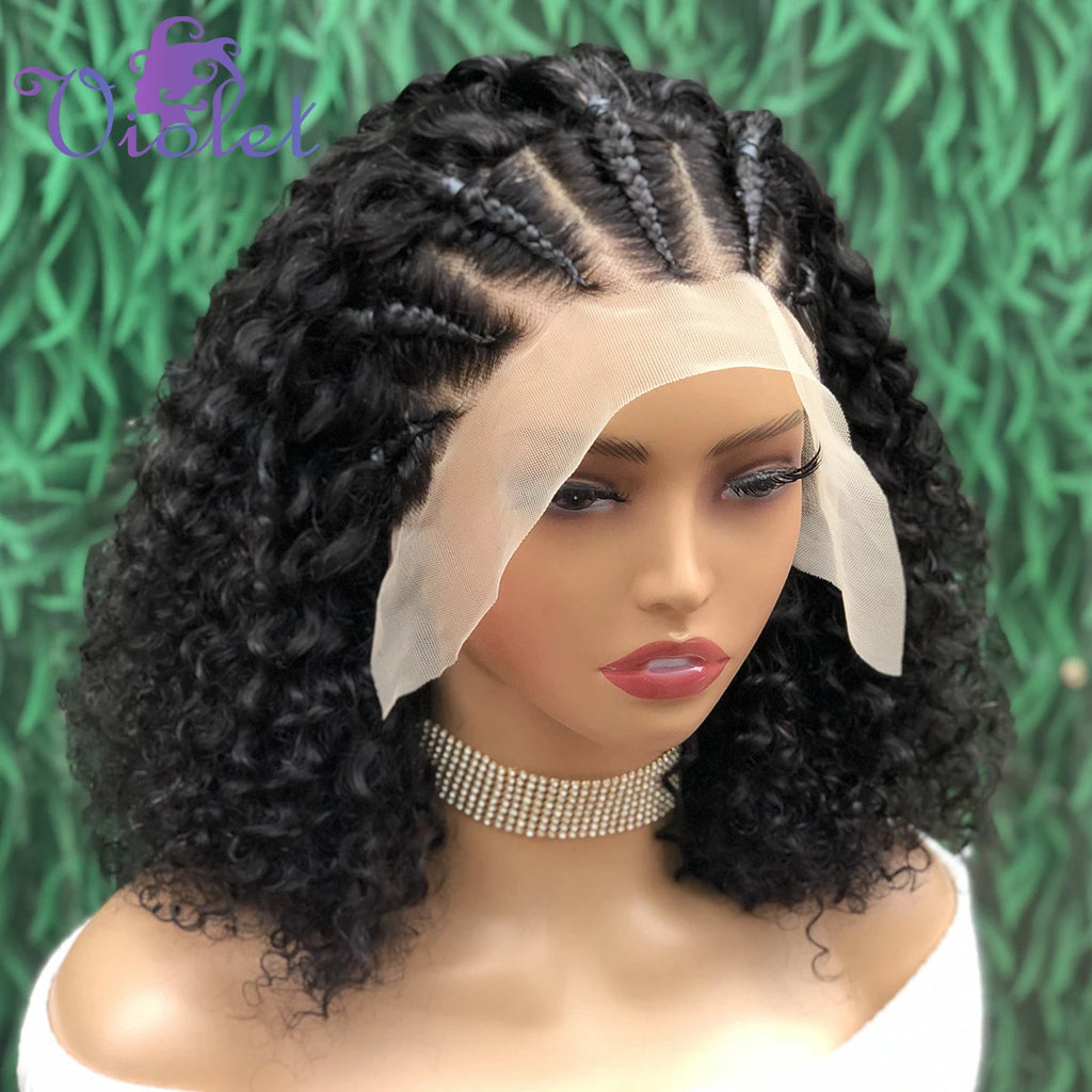 Luxury Brazilian Deep Wave Curly Bob 13x4 Lace Front Human Hair Wigs - Pre-Braided Style, 220% Density