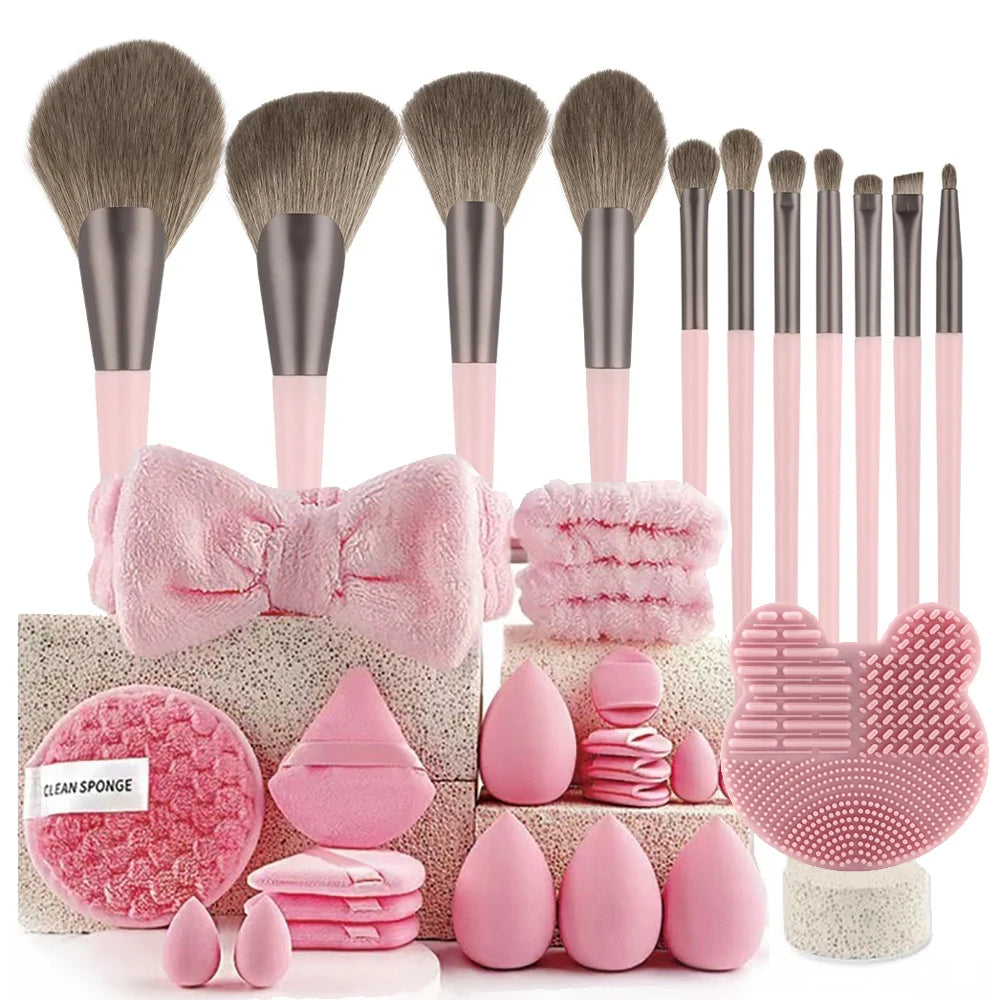 33-Piece Makeup Brush & Beauty Sponge Set - Complete Face & Eye Beauty Kit
