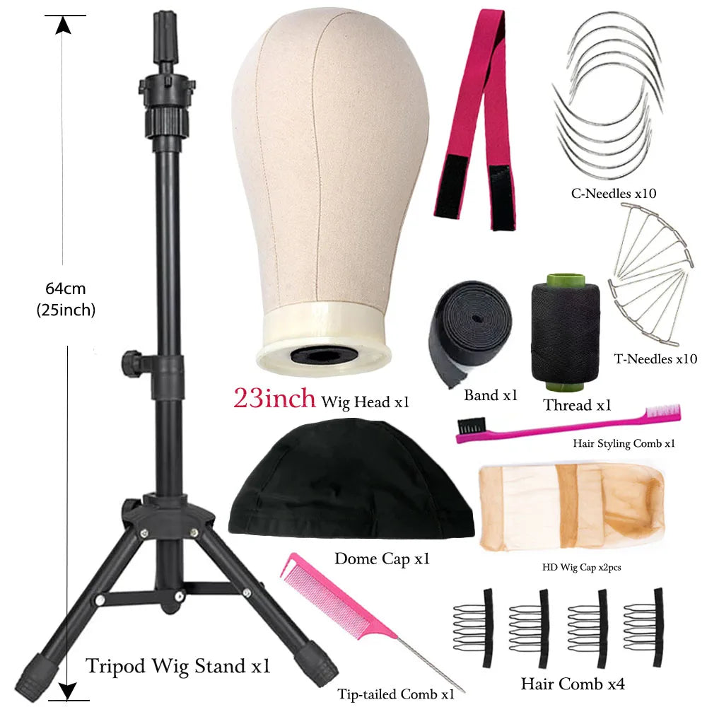 Canvas Wig Mannequin Head & Stand Set - Wig Making Display Kit