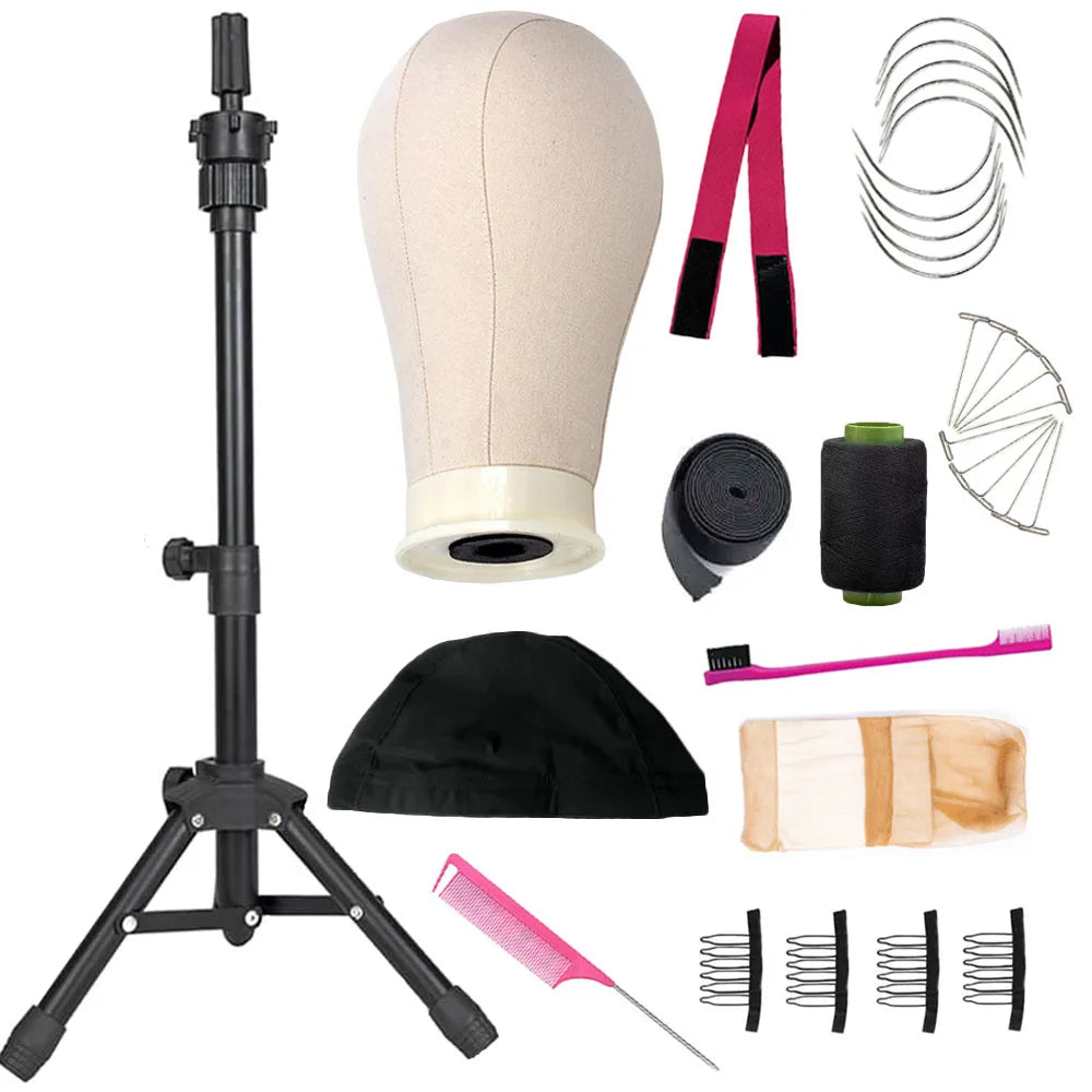 Canvas Wig Mannequin Head & Stand Set - Wig Making Display Kit