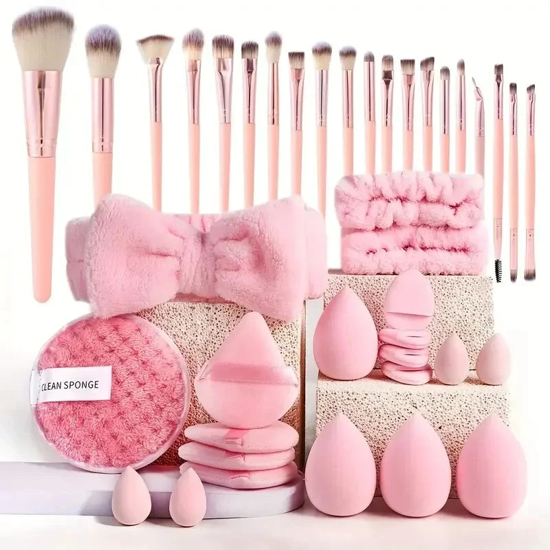 33-Piece Makeup Brush & Beauty Sponge Set - Complete Face & Eye Beauty Kit