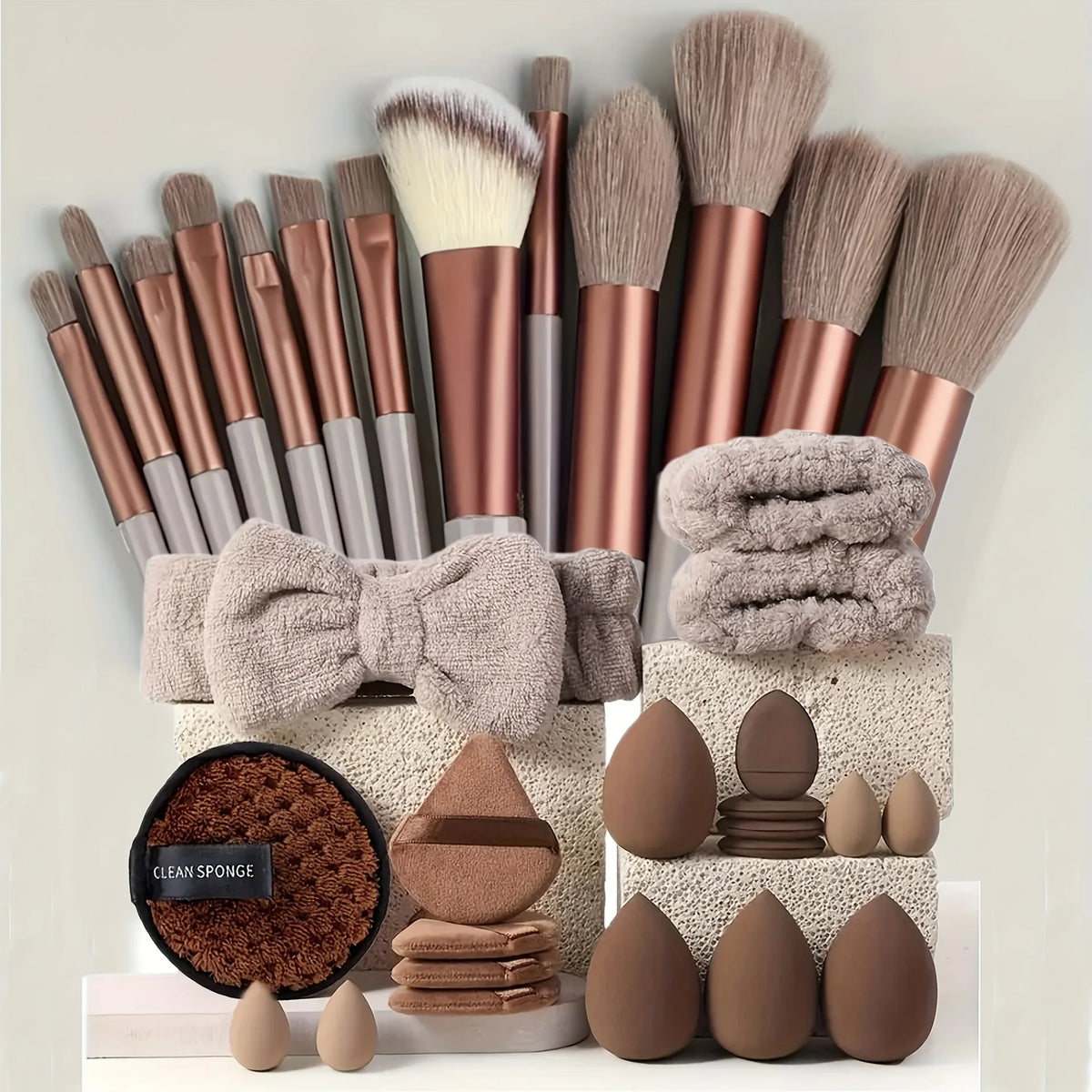 33-Piece Makeup Brush & Beauty Sponge Set - Complete Face & Eye Beauty Kit