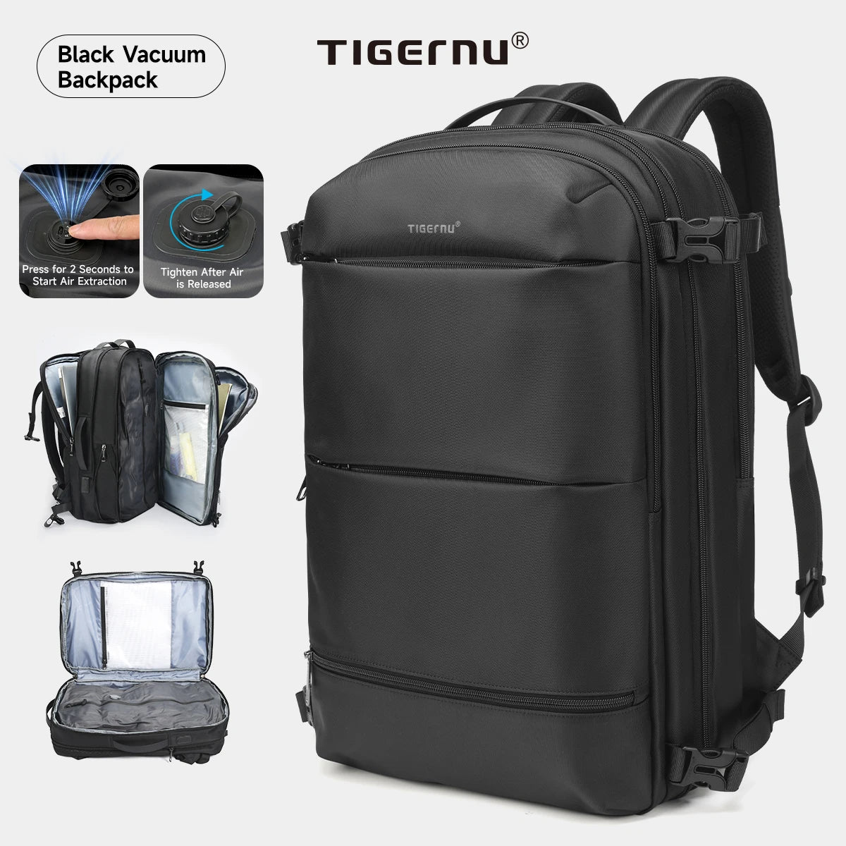 Expandable Vacuum Compression Travel Backpack With Laptop Compartment