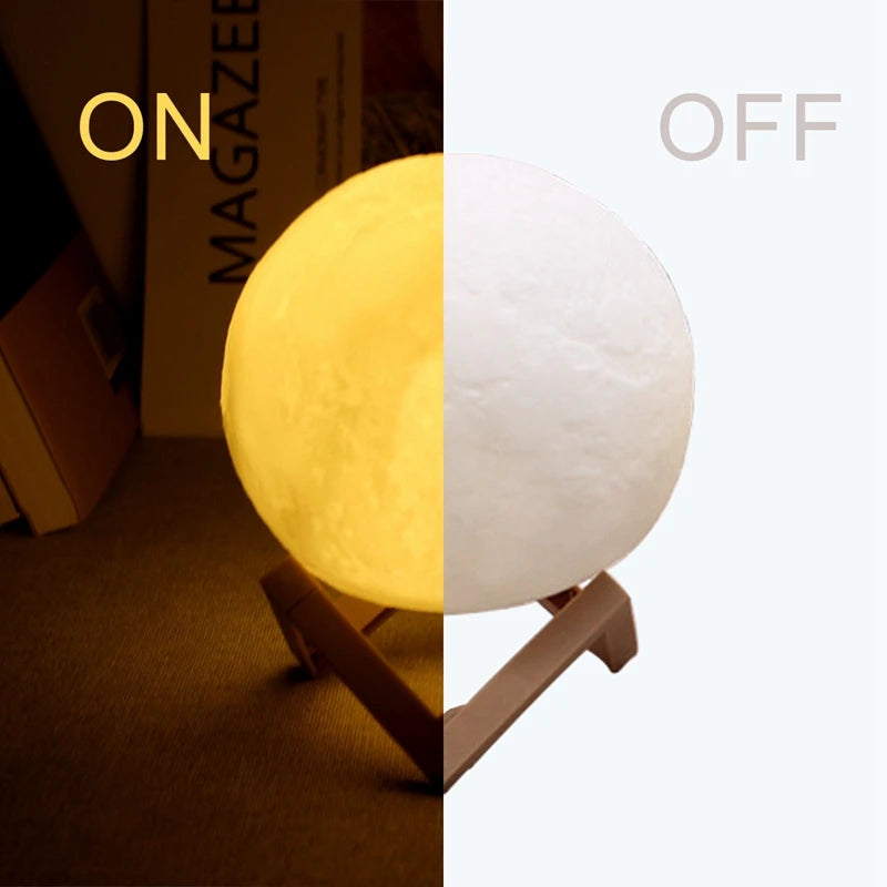 Glowing Moon LED Night Light With Wooden Display Stand