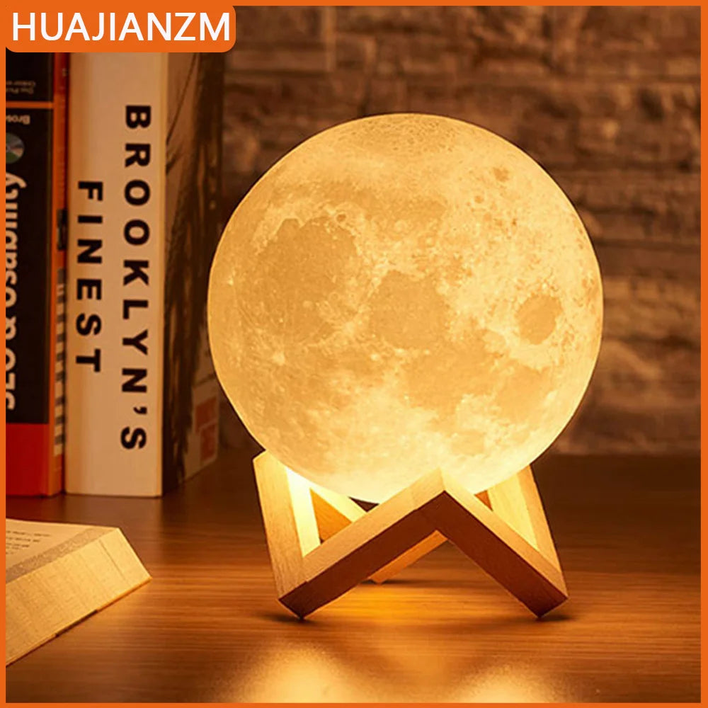 Glowing Moon LED Night Light With Wooden Display Stand