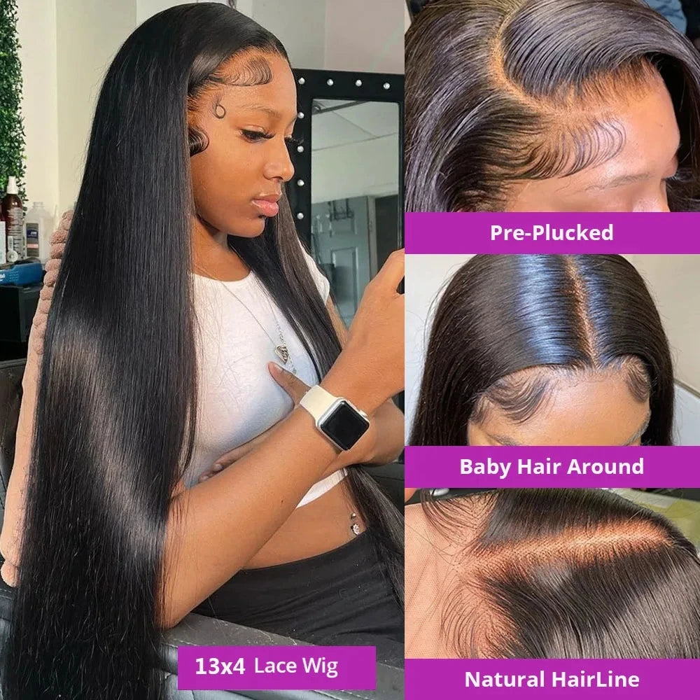 Luxury Silken Straight Brazilian Human Hair Wig | 200% Density | Transparent HD Lace Frontal | 30-40 Inches