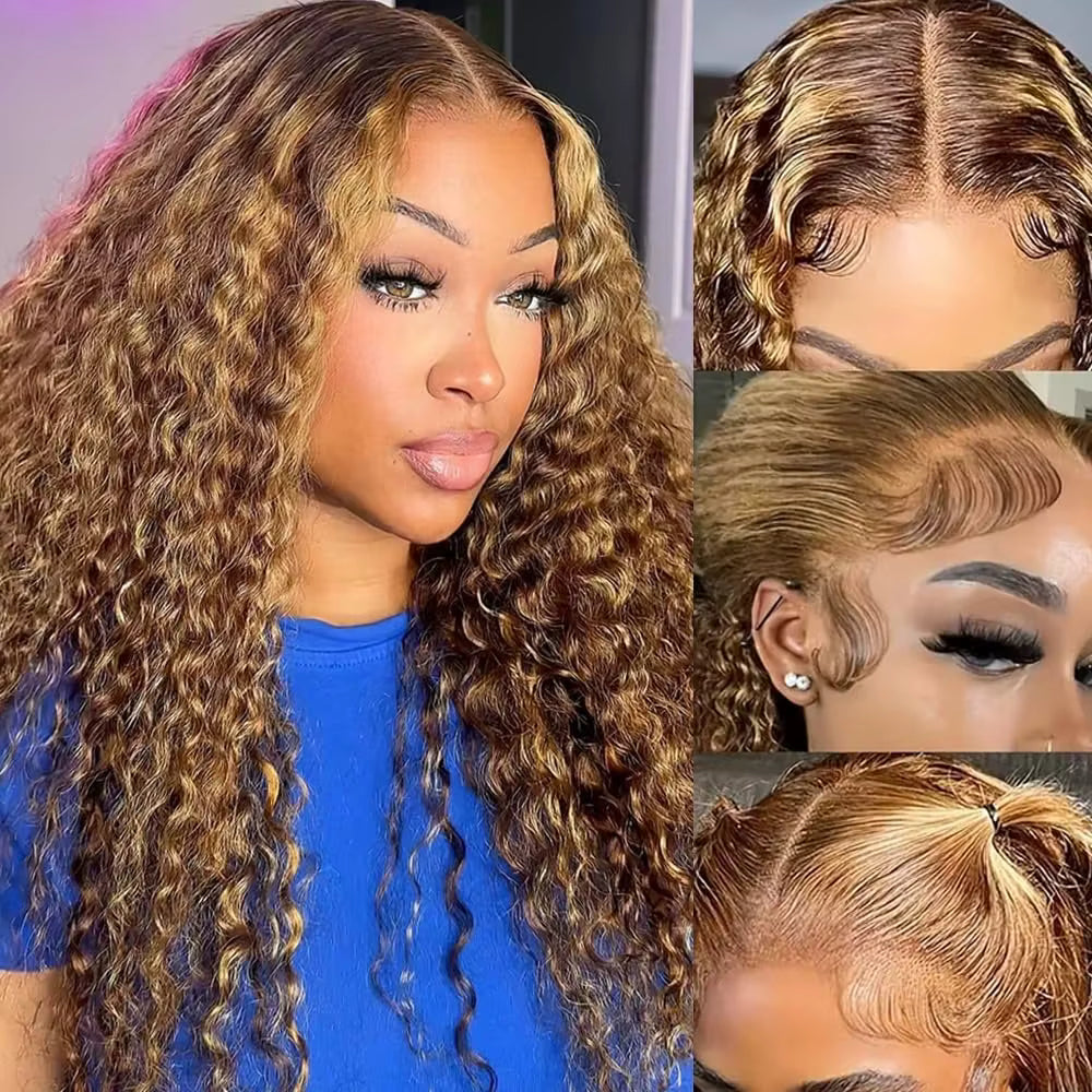 Honey Brown Ombre Brazilian Deep Wave Human Hair Lace Front Wig | 13x6 & 13x4 | 180%-250% Density