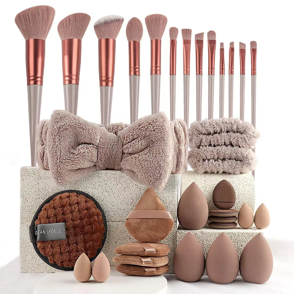 33-Piece Makeup Brush & Beauty Sponge Set - Complete Face & Eye Beauty Kit