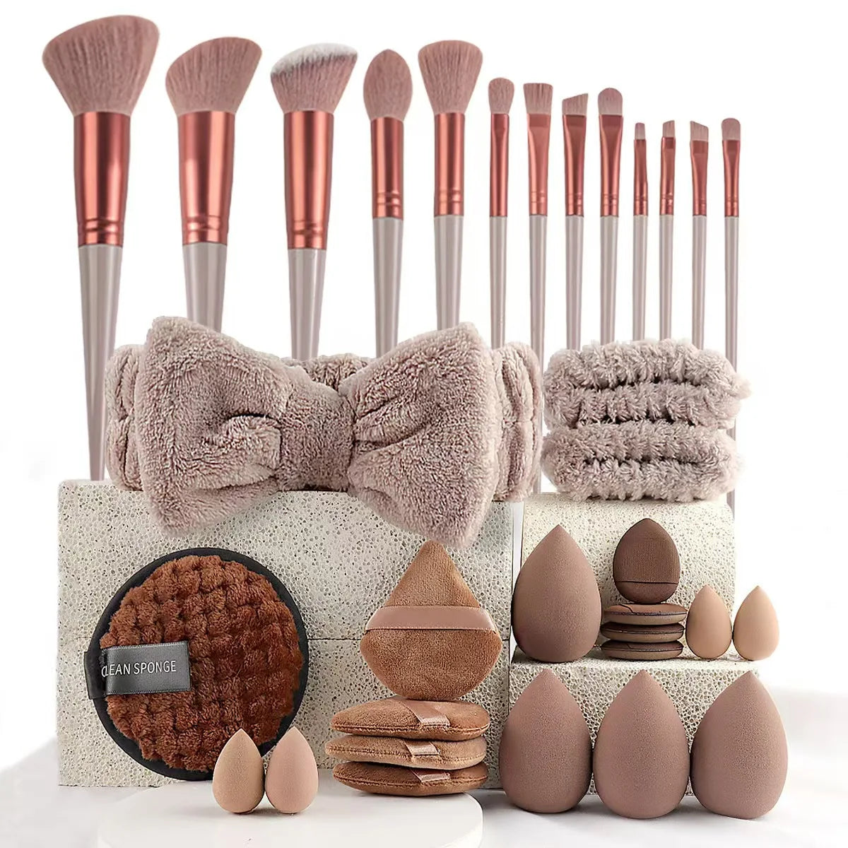 33-Piece Makeup Brush & Beauty Sponge Set - Complete Face & Eye Beauty Kit