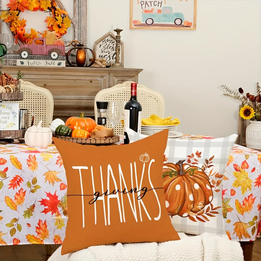 Luxury Harvest Pumkin & Thankful Throw Pillow Cover -18" x 18"