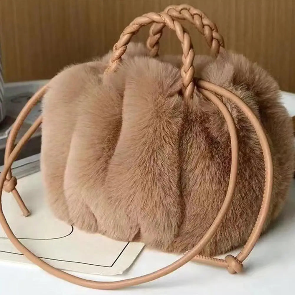 Cozy Cashmere Plush Pumkin Crossbody Bag - Fall Handbag