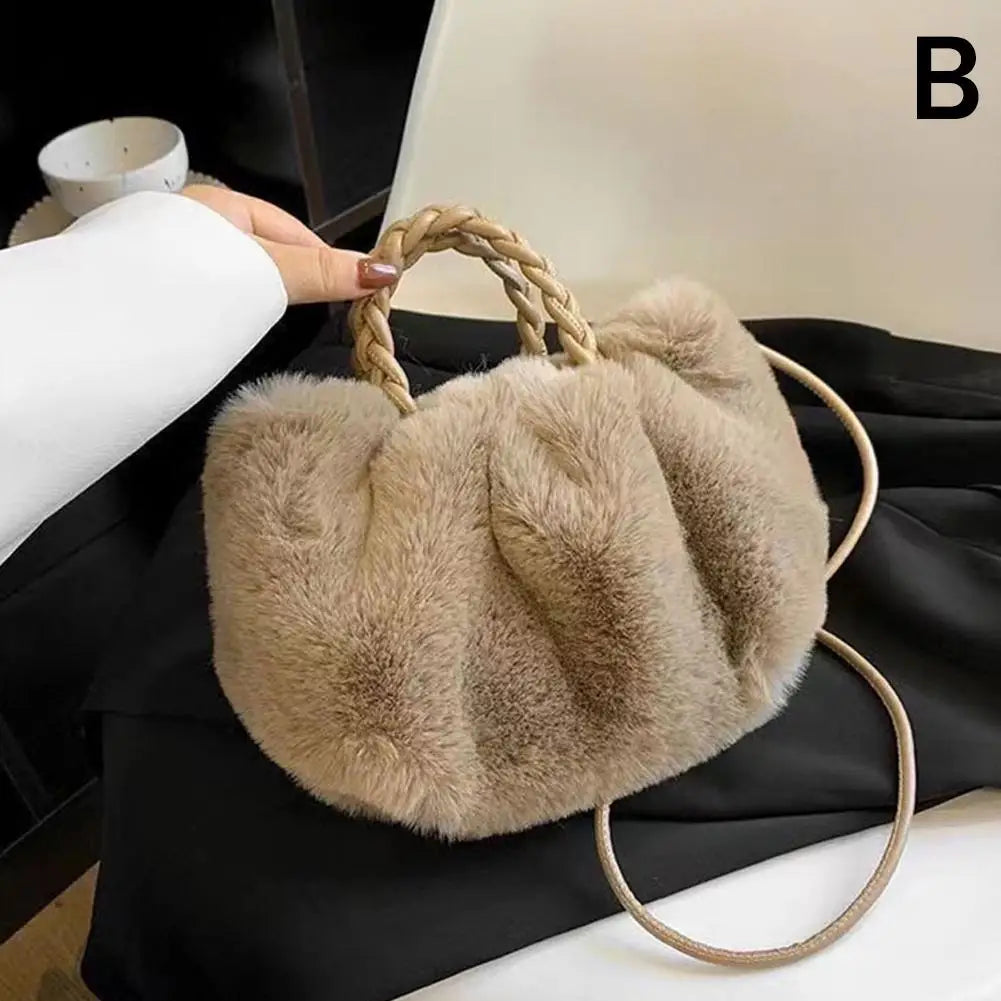 Cozy Cashmere Plush Pumkin Crossbody Bag - Fall Handbag