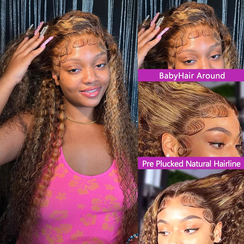 Honey Brown Ombre Brazilian Deep Wave Human Hair Lace Front Wig | 13x6 & 13x4 | 180%-250% Density