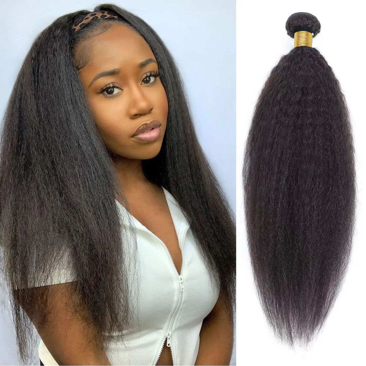Luxury Kinky Straight Bundles Human Hair 1 3 4 Bundles Set -Natural Yaki Texture