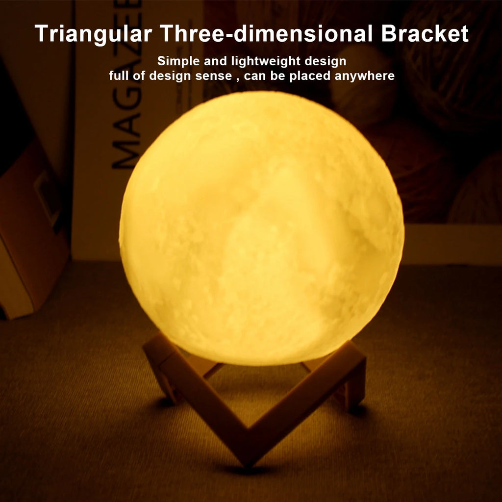 Glowing Moon LED Night Light With Wooden Display Stand