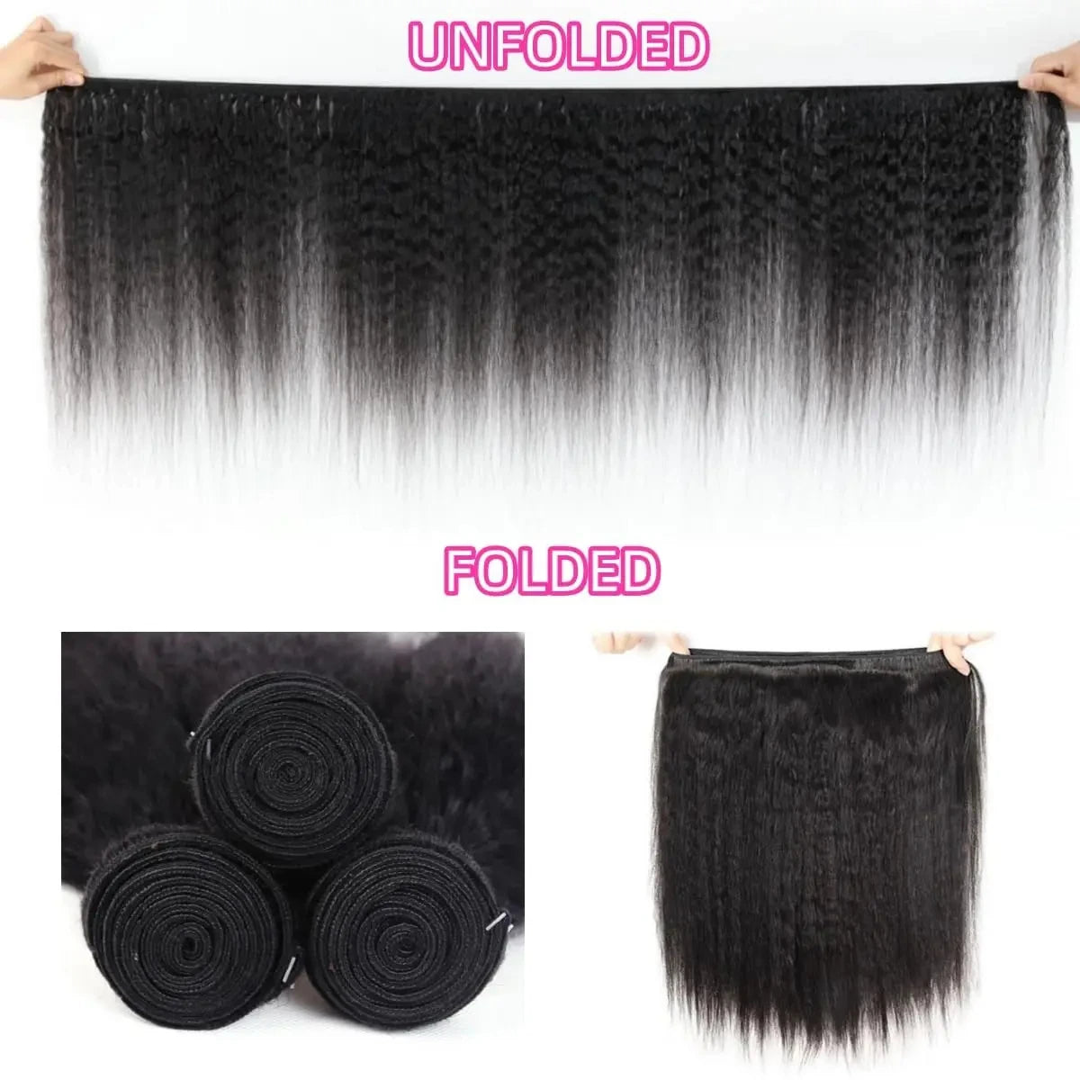 Luxury Kinky Straight Bundles Human Hair 1 3 4 Bundles Set -Natural Yaki Texture